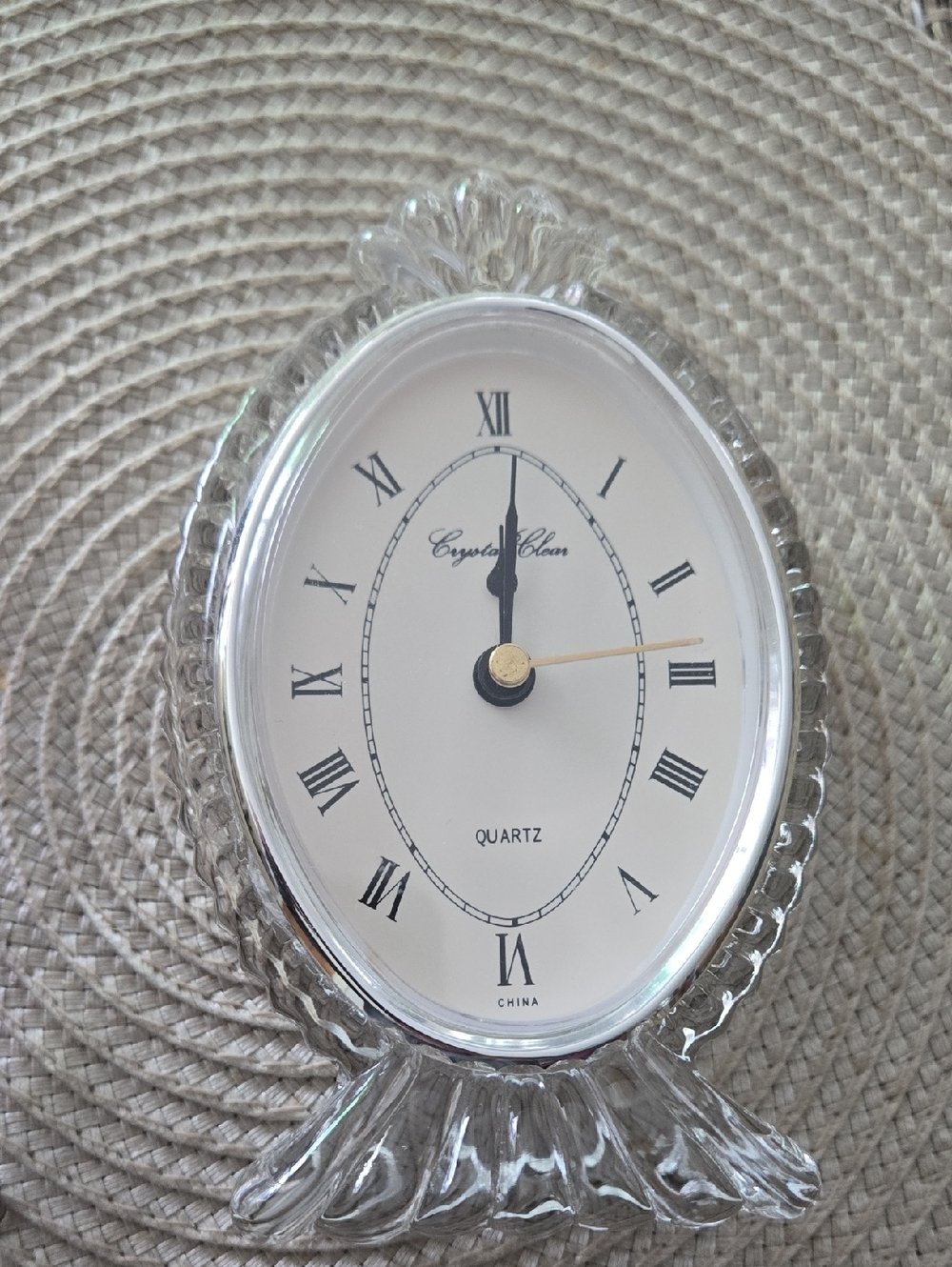 Crystal Clear Oval Glass Table Clock - Clear